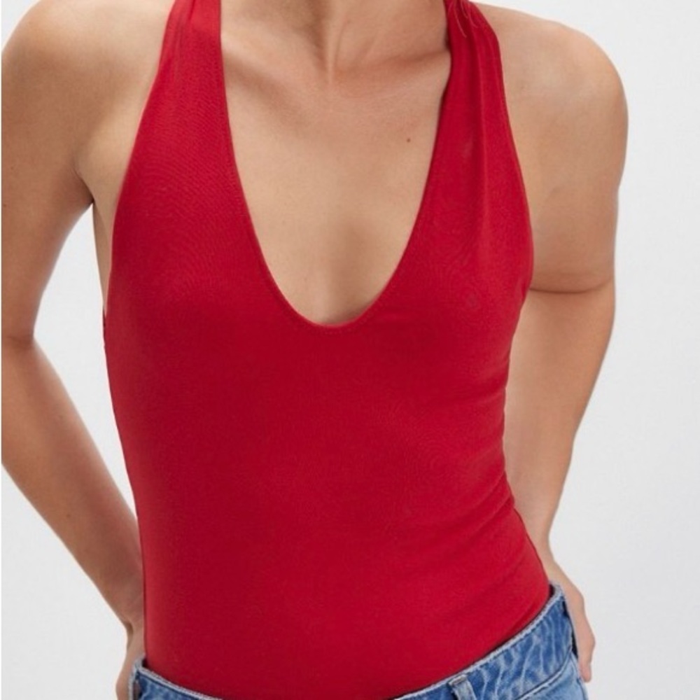 Red V-Neck Halter NWT free people Tank bodysuit